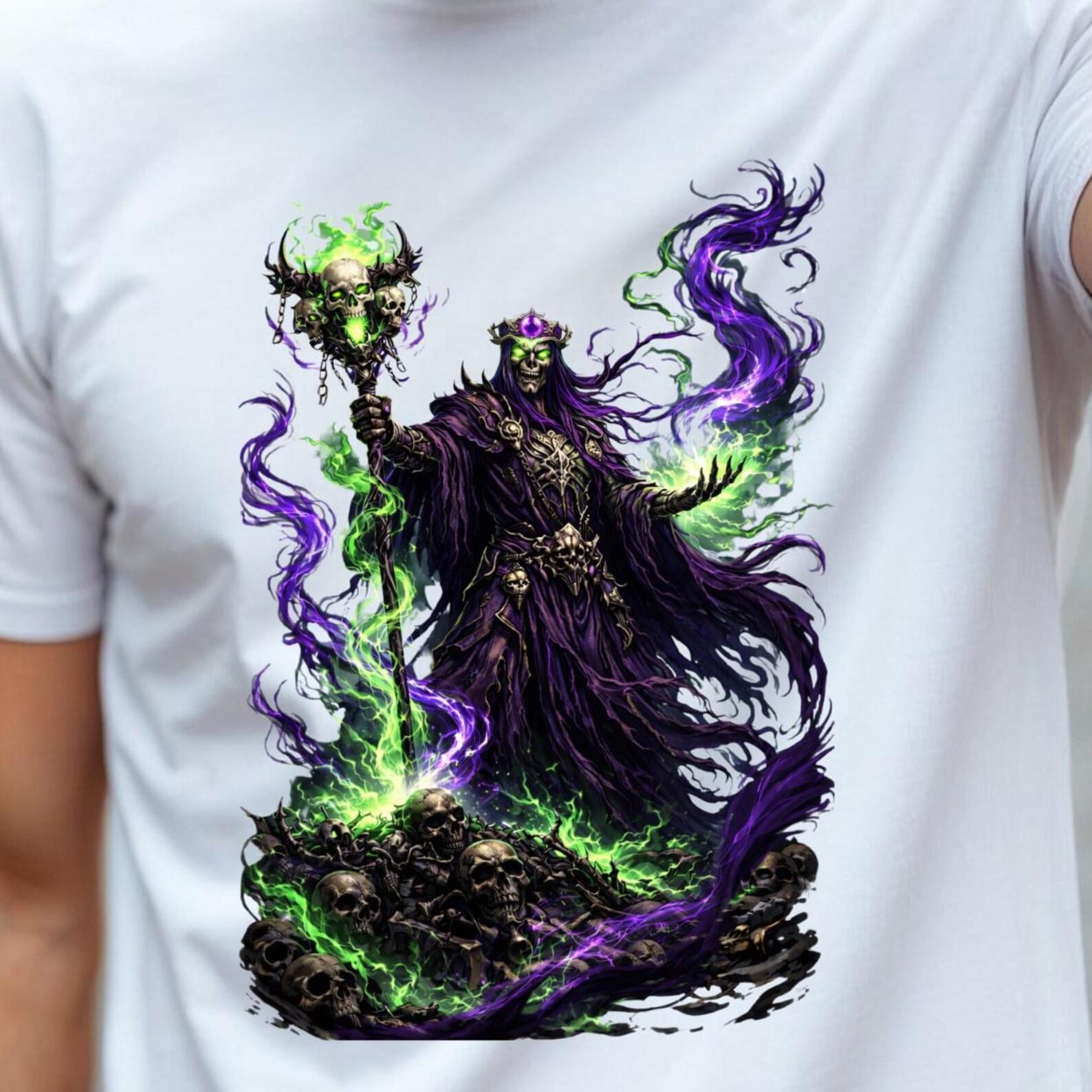 Lich Mage Shirt | Undead Wizard Illustration | Dark Arcane Fantasy Tee 2XL