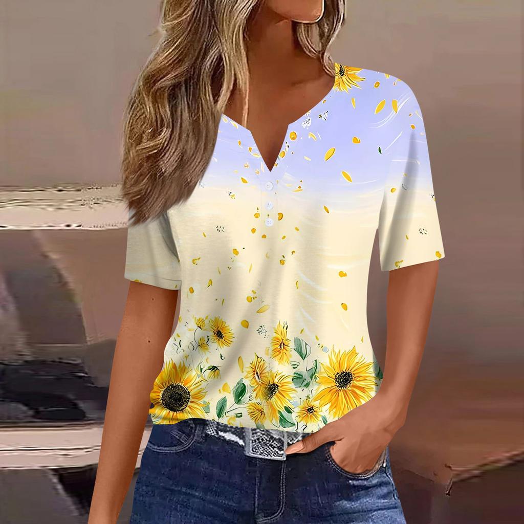 Women's Fashion Casual Short Sleeve Floral Print Top