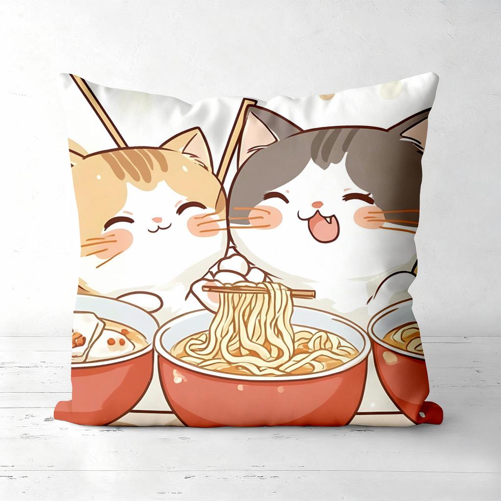 Cute Cat Pillow Covers With Food And Home Scenes Polyester Pillowcase, Sofa Decorative Cushion Cov Headboard Pillow