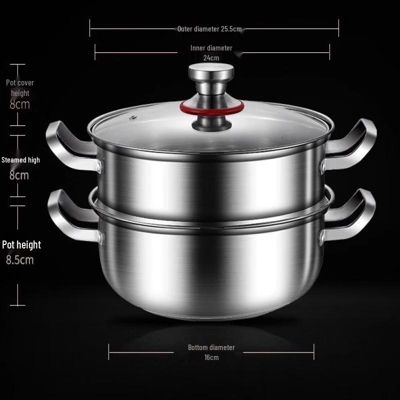 ZISIZ 26CM Food-Grade Stainless Steel Steamer Pot