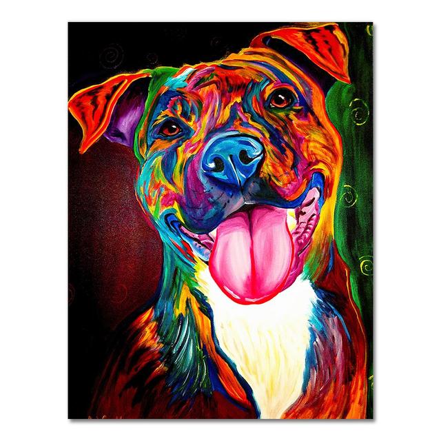 

Красочные абстрактные собаки с животным принтом, холст, живопись, постеры и принты с животными, настенные панно для украшения комнаты, без рамки 21*30cm