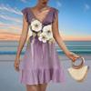 Women's Fashion Casual V Neck Wavy Edge Print Short Sleeve Dress