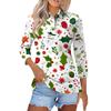 Women's Fashion Casual Button 3/4 Sleeve Vintage  Print Lapel Top