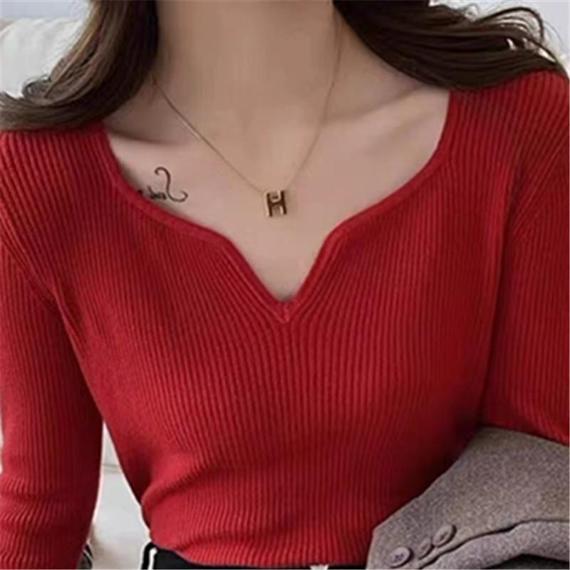 Herbst und Winter frauen Bodenbildung Shirt V-ausschnitt Retro Stil Temperament Weichen Pullover Bodenbildung Strickwaren Lange-ärmeln Tops