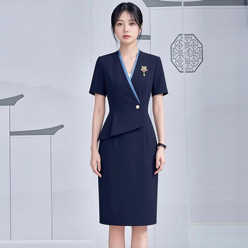 Women s Professional Short Sleeve Faux Two-Piece Dress XL