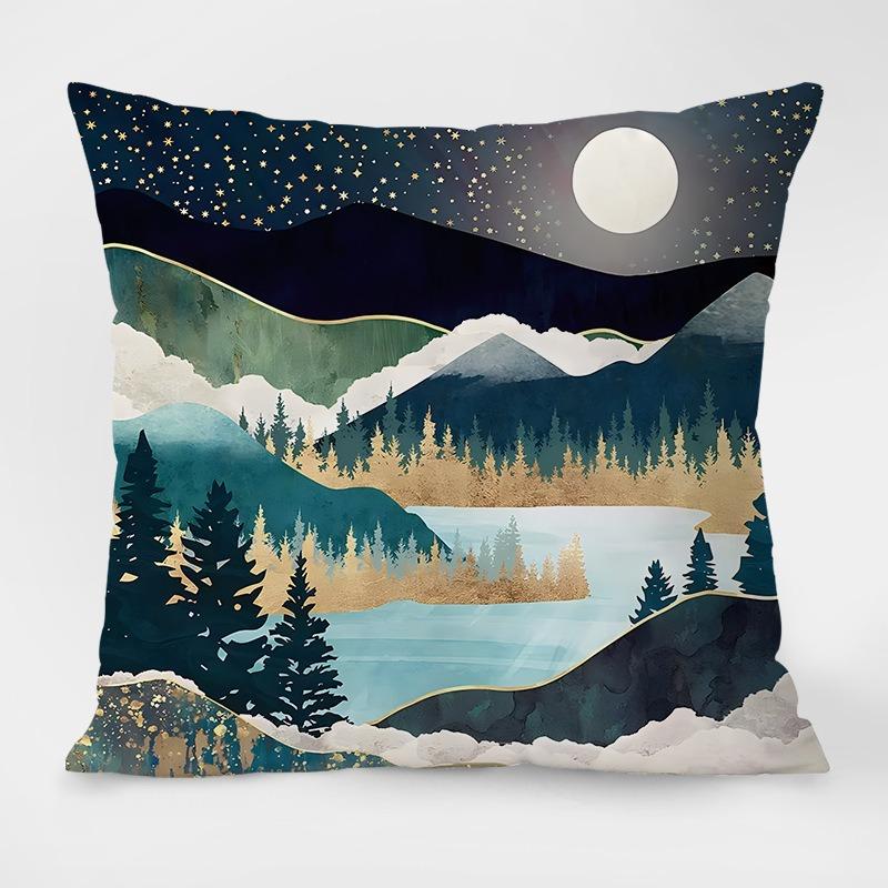 Chinese Style Mountain Pattern Decorative Pillowcase Living Room Bedroom Square Cushion Pillowcase