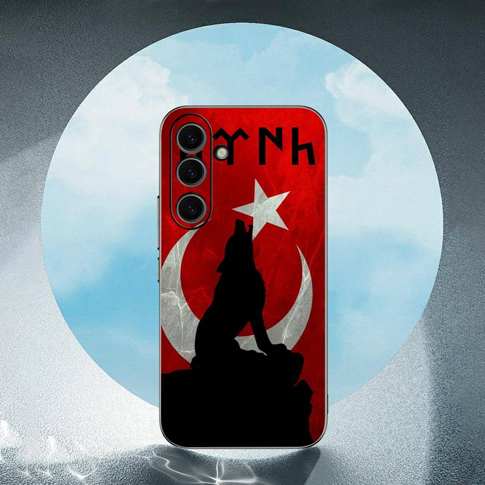 Turks Wolfs-Turkeys-Flag For Samsung Galaxy S23 S24 S25 Ultra S22 Plus S21 Black Soft Case Waterproof Soft Case
