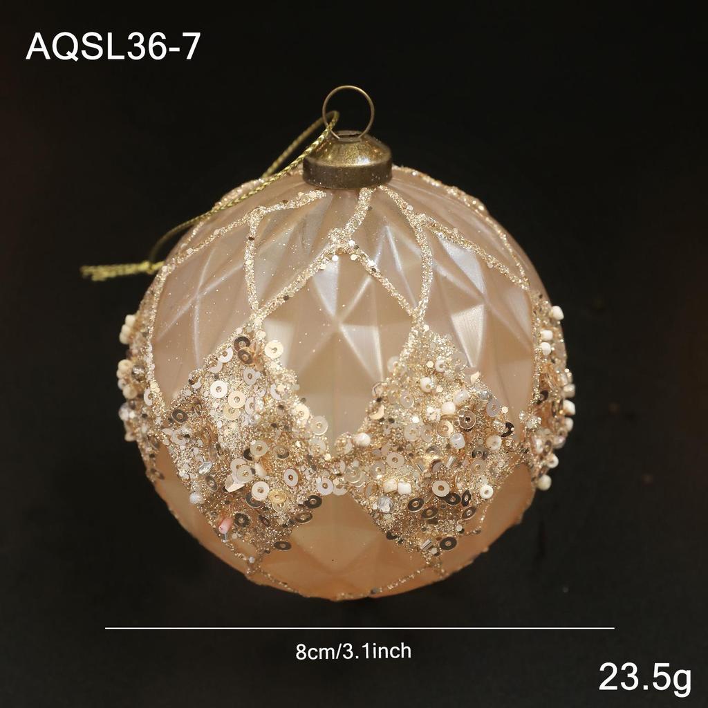 8CM Champagne Gold Christmas Ornament: Retro Tree Hanging Ball Decoration.