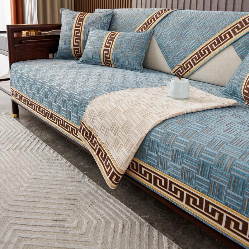 

Чехол на диванную подушку из цельного дерева и шенилла — нескользящий, всесезонный, в новом китайском стиле. 30*50 Lumbar Pillowcase синий