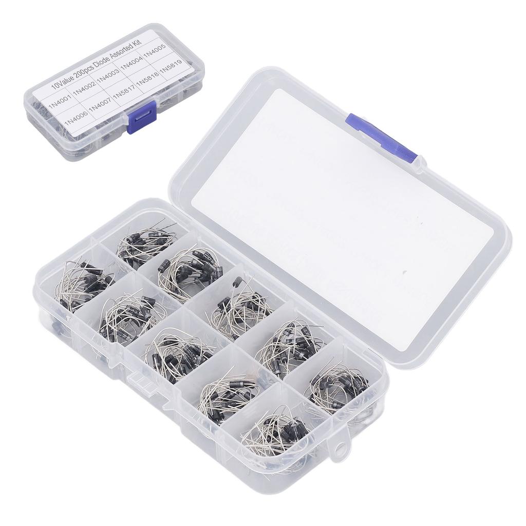 200Pcs Rectifier Diode 1N4001 to 1N4007 to 1N5819 Diode Assorted Kit Set for Product Development Mai