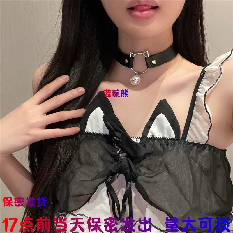 Cat Bell Choker with Leash and D-Ring K9 Necklace Punk Collar for Women