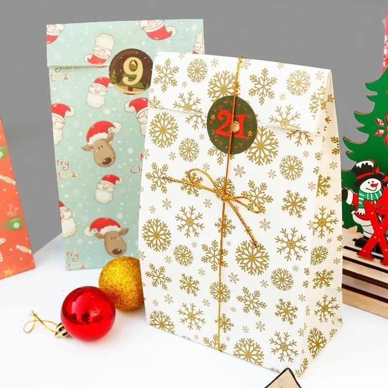 Christmas Candy Bags Party Supplies 24 Paper Bags 24 Stickers Merry Christmas Kraft Paper Bags Gift Bags
