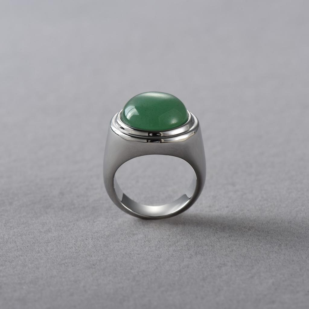 Fashion Retro Premium Metal Copper Plated Platinum Inlaid Green Dongling Ring Tide Niche Design Temperament Personalized Ring