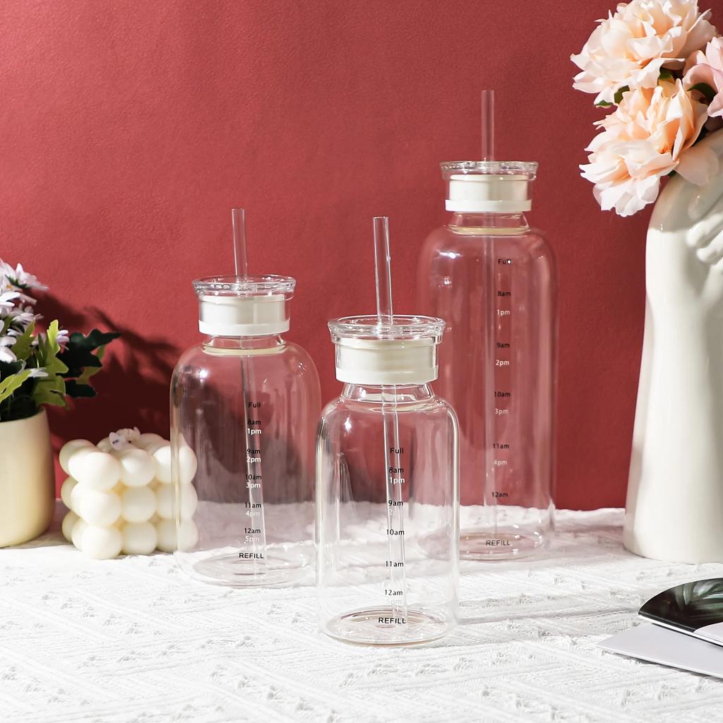 1pc - Large Capacity Glass Cup, Glass Cup With Time Scale, Transparent Tea Cup, Water Cup, Drinkware For Restaurants