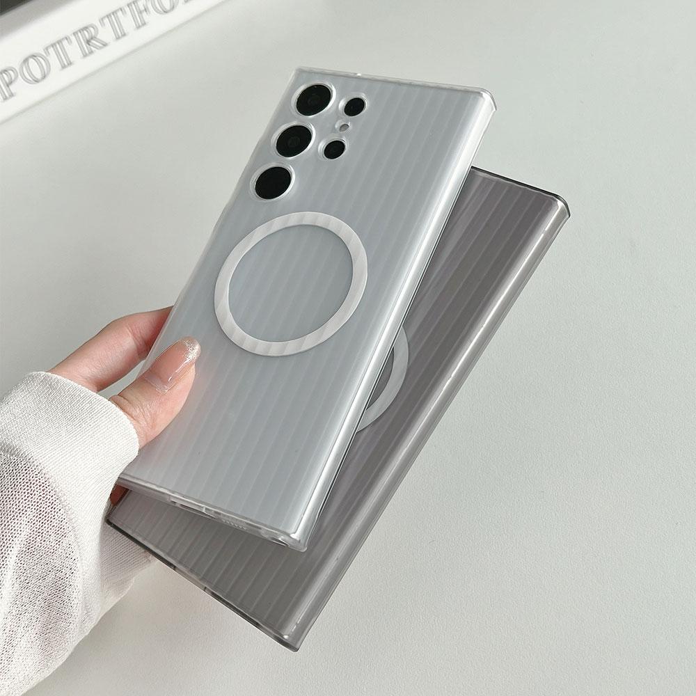 Klarer Gepäckmuster-Magnet-Case für Samsung Galaxy S24 23 Ultra Plus MagSafe-Laden Vollschutz Matte Hartschalen-Rückseite