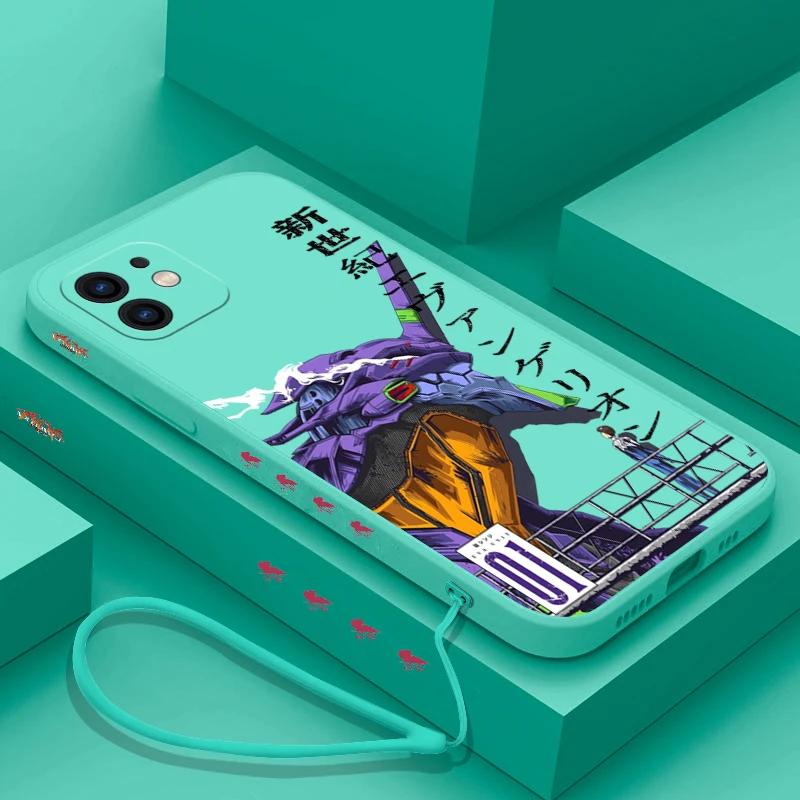 Husa de telefon NEON GENESISES EVANGELIONS EVA pentru iPhone 15 14 13 12 11 Pro Max Mini X XR XS MAX SE20 8 7 Plus cu curea de mână