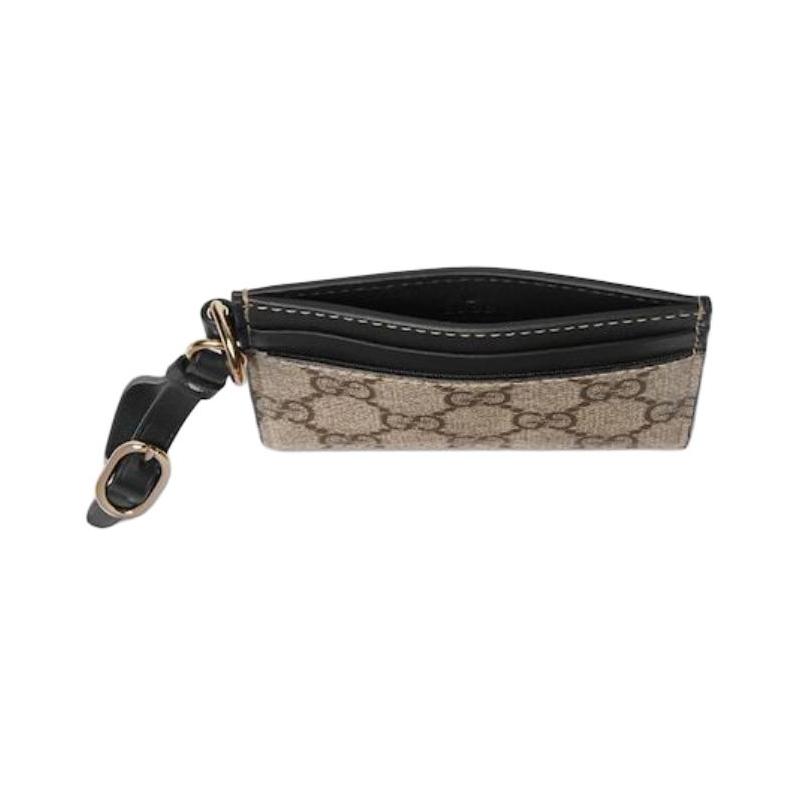 Gucci GG Emblem Iconic Brand Logo Print Coated Canvas Card Holder Women's Beige and Dark Brown