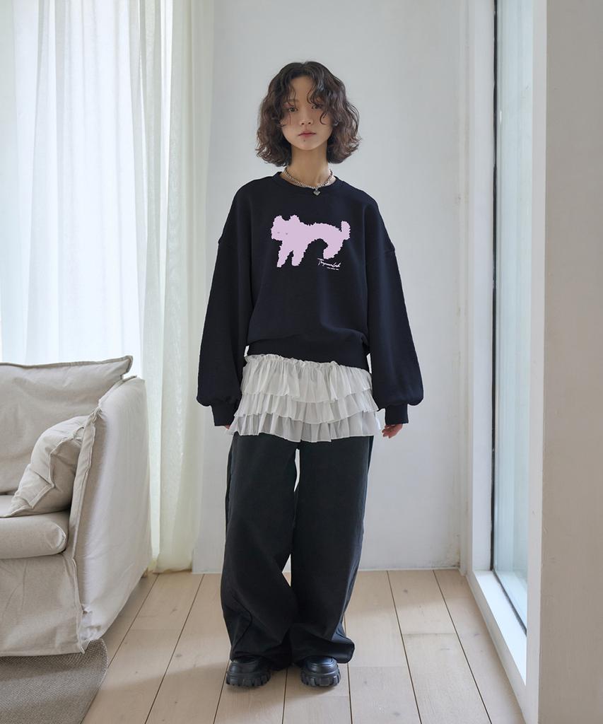 THE GREEN LAB Lovely Cat Crop Sweatshirt [Navy]