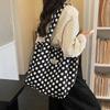 Polka Dot Canvas Tote Bag With Drawstring Closure Large Capacity Shoulder Bag Casual Shopping Bag Women Daily Commute Handbag