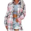 2024 Women's Pink Plaid Loose Long Sleeve Shirt Jacket