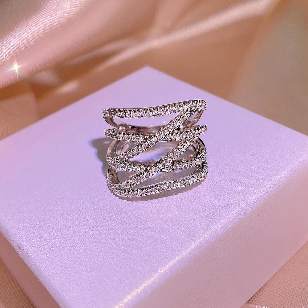 Hot Sale 100% Sterling Silver Wave Rings Clear CZ Circle 4 Layer Lucky Rings for Women Bridal Wedding Bijoux Femme