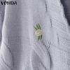 VONDA Autumn Winter Women Long Sleeve Embroidery Casual Short Knitted Sweaters Cardigans