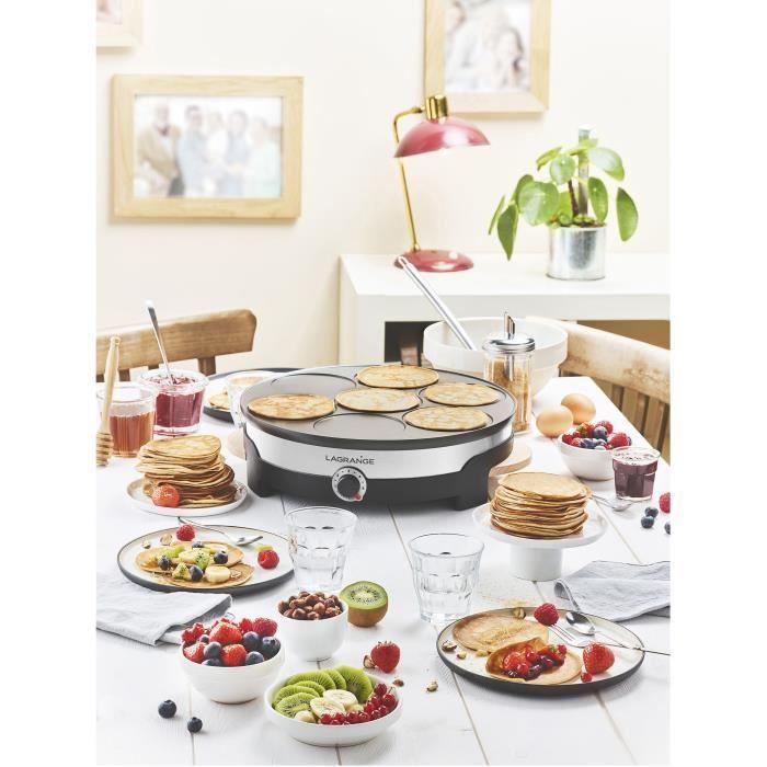 Crêpière LAGRANGE 109 017 Tradi' Duo - Plaques Amovibles Fonte D'aluminium Grande Crêpe+7 Mini Crêpes - 1500W - Thermostat Réglable