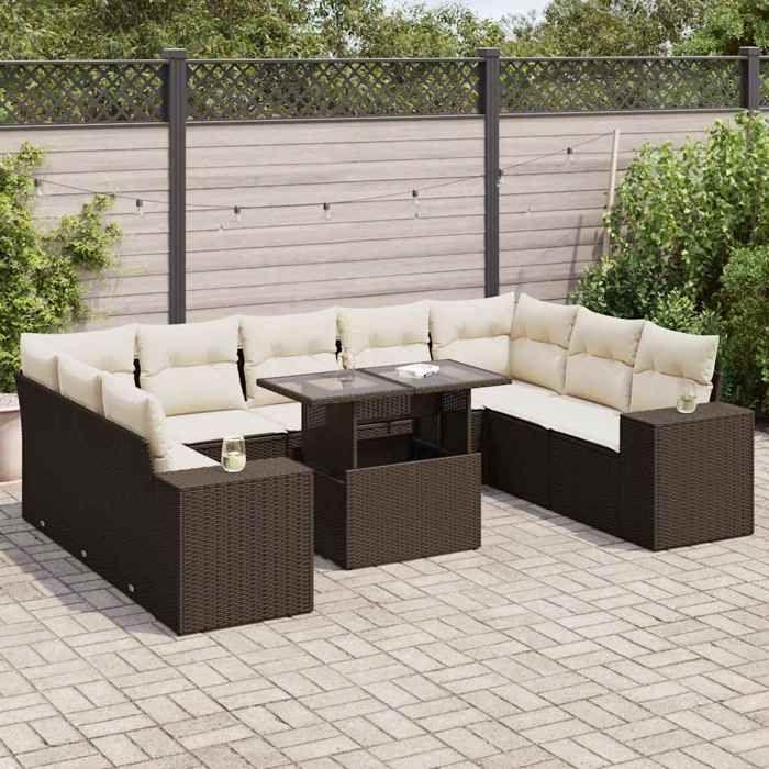 VidaXL Salon de jardin 10 pcs avec coussins marron résine tressée 3326864