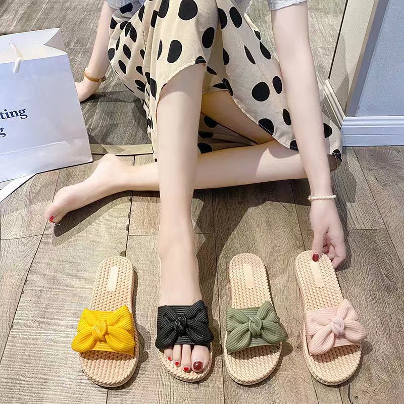 2024New Fashion Summer Outdoor Shoes Butterfly knot Slippers Beach Sandals Slippers Flip Flops Comfy Shoes Non Slip Casual Black