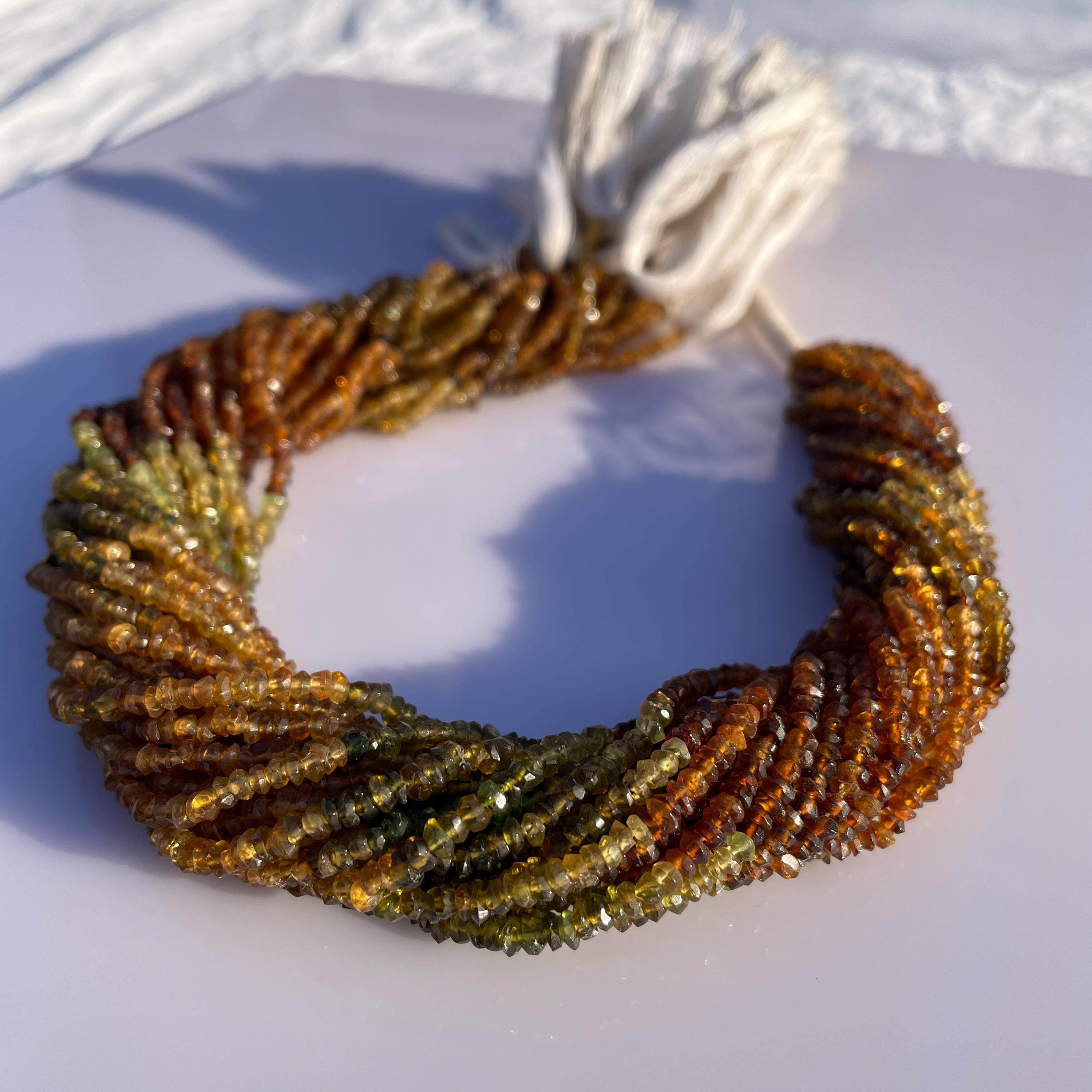 Natural Petrol Tourmaline Faceted Beads String - Gemstone Jewelry Supplies 4 Inch