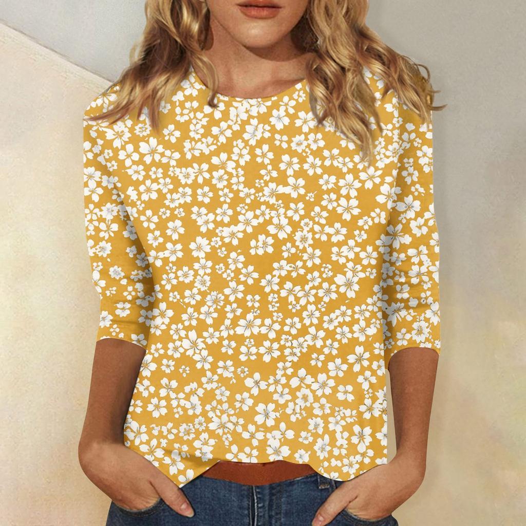 Women's Fashion Casual Seven-Point Sleeve Print Round Neck Top