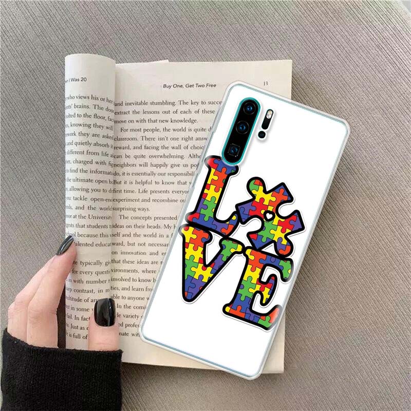 Autism Support Puzzle Phone Case For Huawei P50 Pro P10 P20 P30 P40 Lite Cover Mate 40 30 20 10 Lite Capa Shell