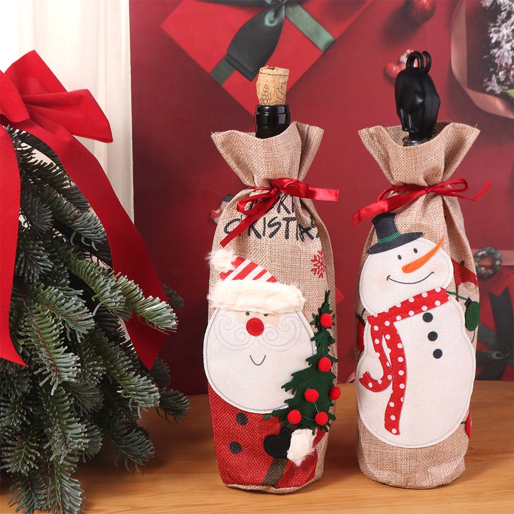 Snowman Christmas Wine Bottle Cover Portable Wine Pouch Gift  New Year Decor