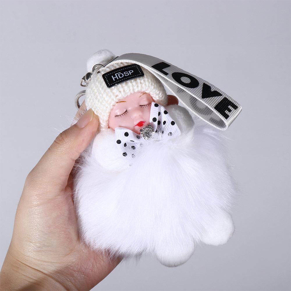 Cars Key Ring Jewelry Gift Sleeping Baby Doll Pompom Keyring Fluffy Plush Doll Plush Keychain