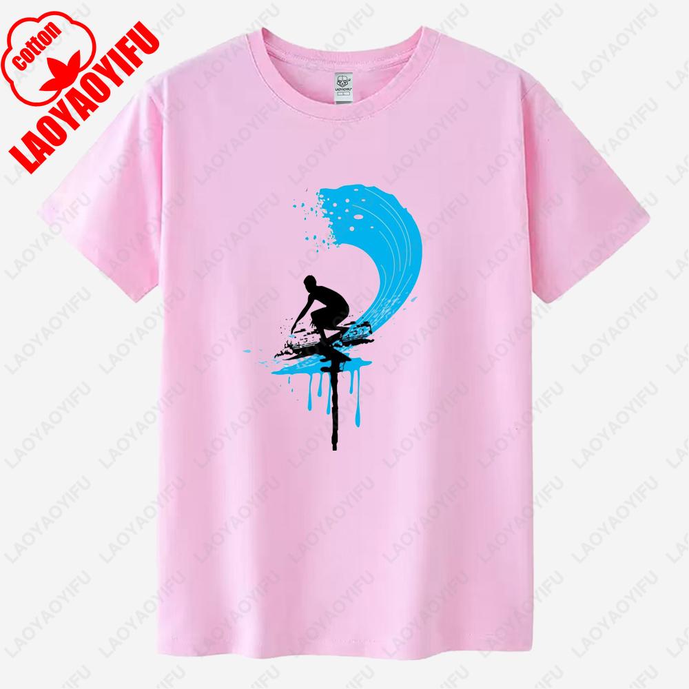 Surfing Silhouette Blue Color Essential TShirt Surfing Enthusiast Gift Woman Man Summer High Quality Cotton Graphic T Shirts S