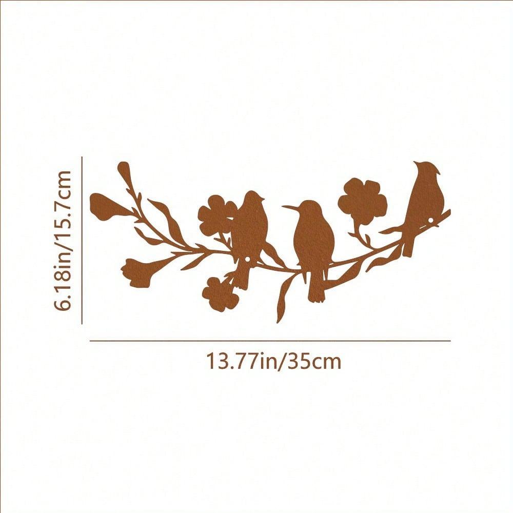 1 Piece Leaf Flower Metal Bird Wall Art Sculpture, Wrought Iron Decor for Living Room, Bedroom, Study, Outdoor Patio Wall