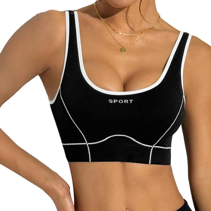 Naked Contrasting Color Tight Sports Bra U-Shaped Back Yoga Bra High-Strength Outerwear Fitness Top For Women