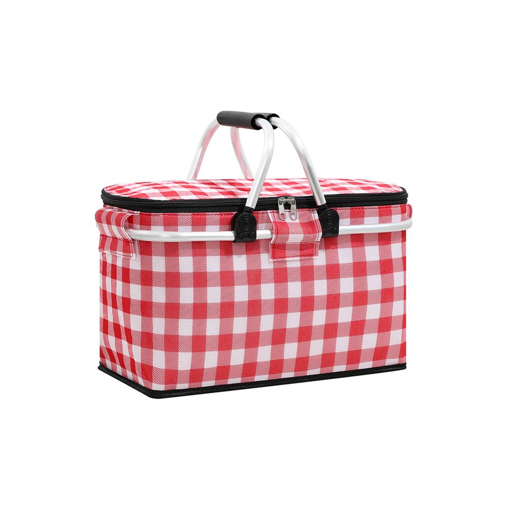 Oxford Fabric Portable Picnic Basket with Handle Foldable Insulated Cooler Bag for Outdoor Camping Storage and Grocery Shopping