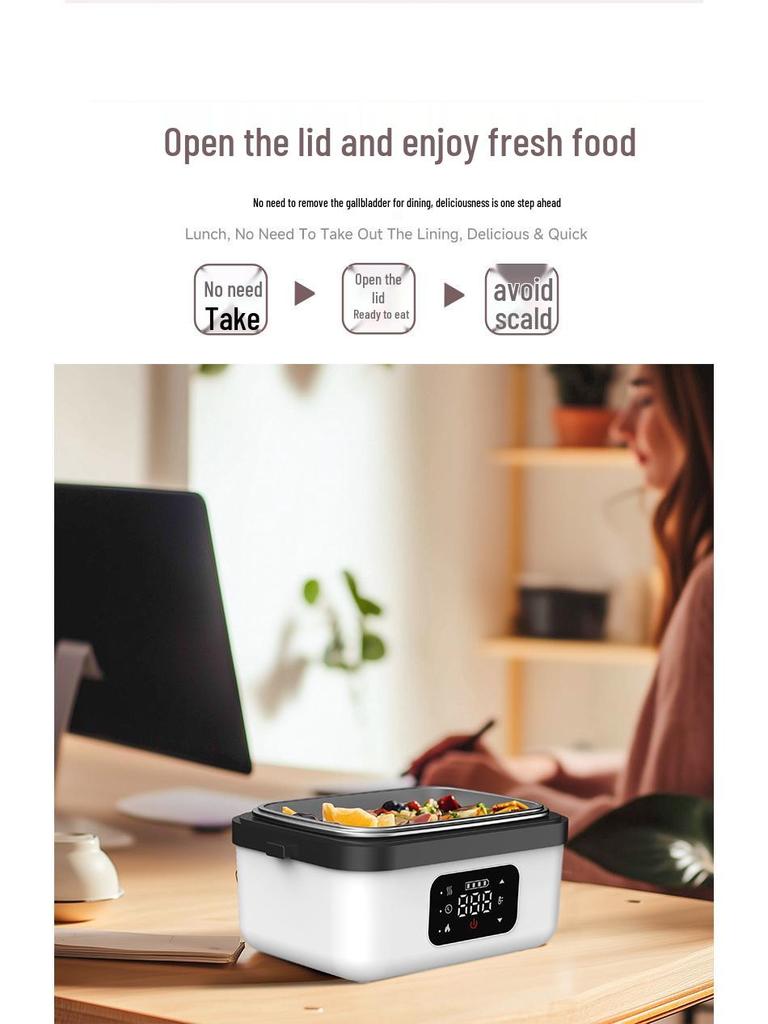 Wireless Portable Heating Lunch Box - Large Capacity, Water-Free, Ideal for Students and Office Workers