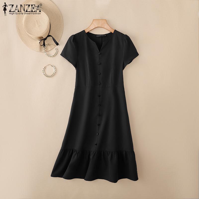 ZANZEA Women Summer Casual V-Neck Short Sleeve Dress