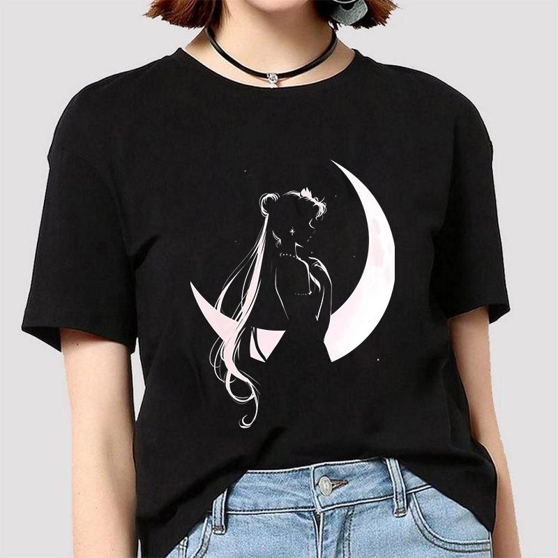 Anime Sailor Moon 18 Different Patterns Summer Printed Casual Black Short Sleeves Cotton Tops O Neck Women T Shirts