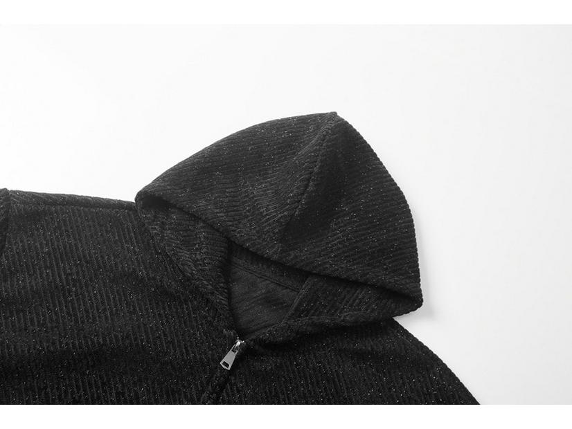 2025 Men's Trendy Striped Grey Cardigan Hoodie Jacket with Hat - American Street Style for Spring/Autumn