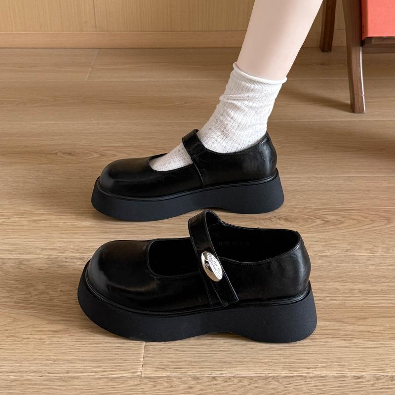Big Head Muffin Thick Sole Mary Jane Single Shoes Women's 2025 Spring and Summer New Japanese Jk Retro Heightening Small Leather Shoes