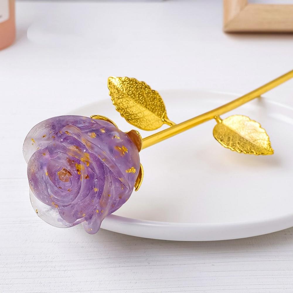 

Natural Crystal Craft Rose Quartz Flower Statue Healing Gemstone Valentines Day Rose Flower Ornament Home Table Vase Decoration фіолетовий