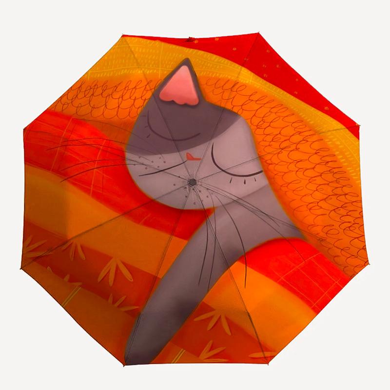 

1pc Cozy Sunset Cat Automatic Folding Umbrella - Compact 8-Rib Design, Durable Plastic & Iron, 008