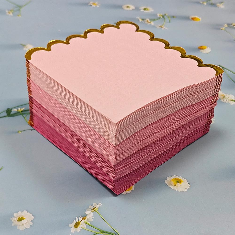 50Pcs Disposable Napkins Party Solid Color Lace Hot Stamping Square Handkerchiefs Holiday Parties Birthday Decoration Tissues