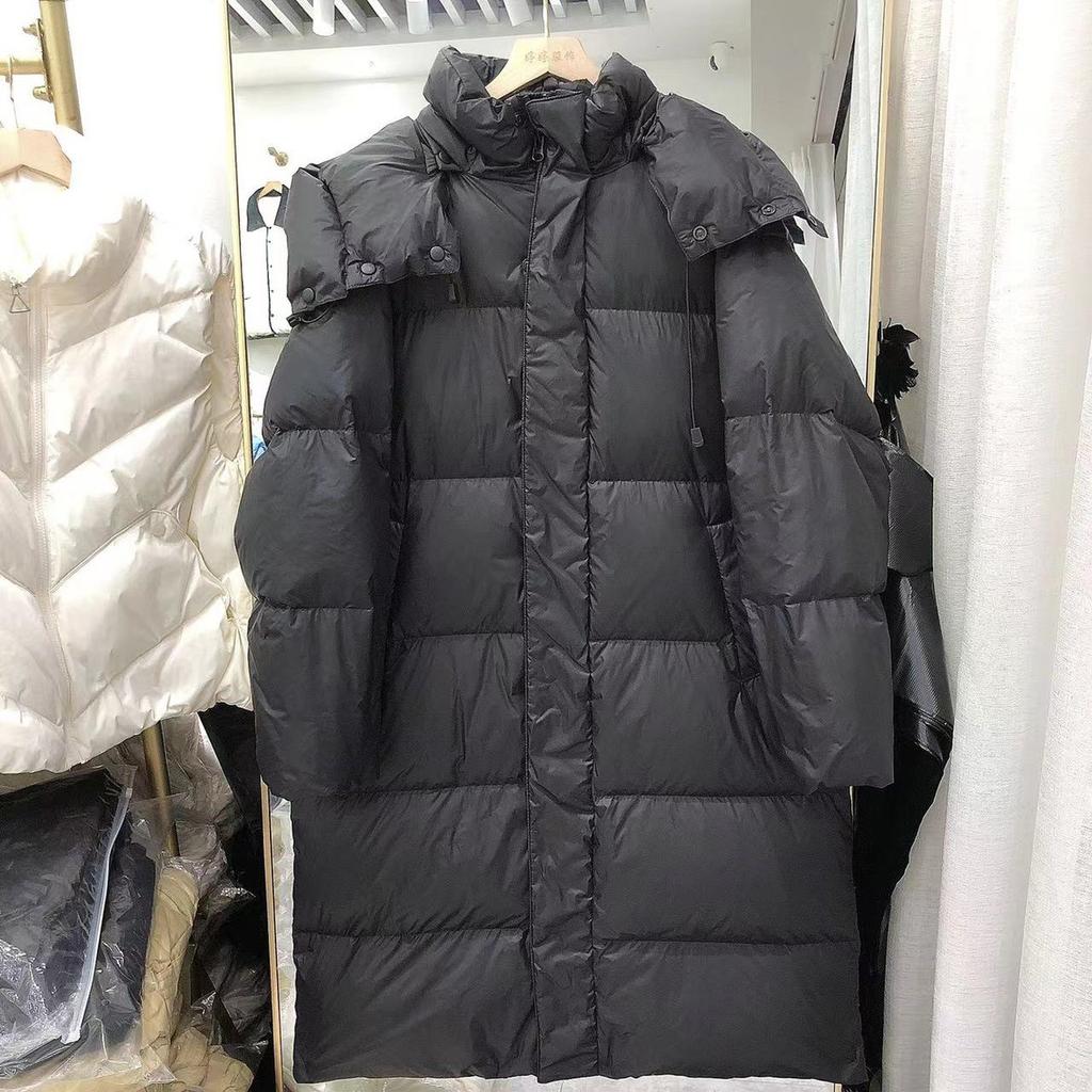 Pink long down jacket women's winter hooded over the knee thickened warm white duck down loose coat tide