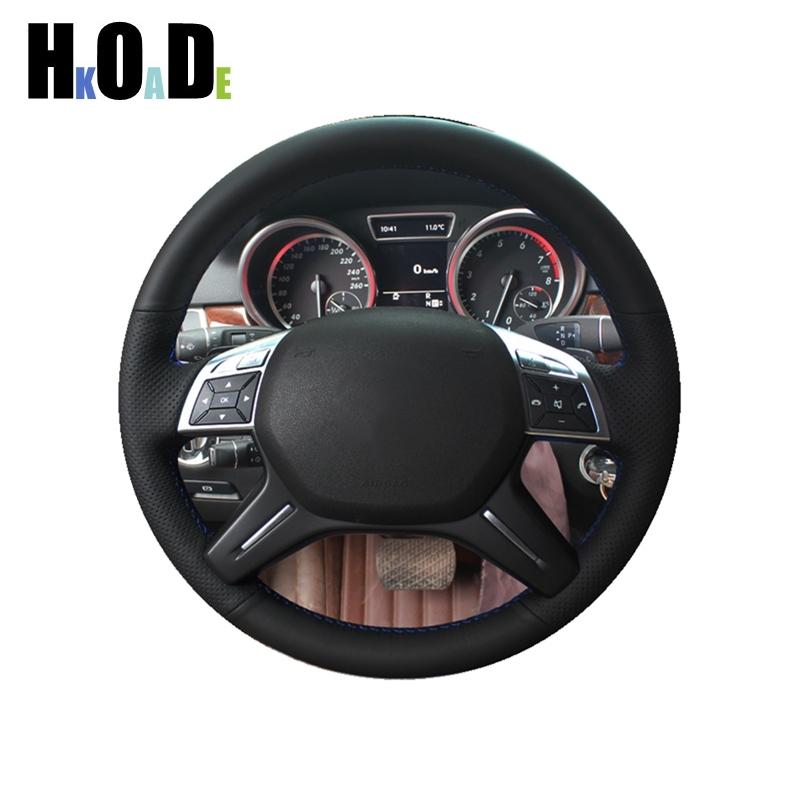 

Чехол на руль автомобиля для Mercedes Benz C-Class W204 G-Class W463 M-Class X166 2011-2015 Ручная прошивка Черная ПУ Микрофибра Кожа Blue Thread