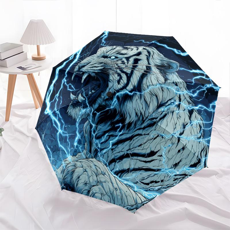 Tiger Head  Pattern, Automatic Folding Umbrella, Portable and Foldable Design, 8 Ribs, a Christmas or Birthday Gift.
