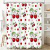 Modern Bathroom Shower Curtain Decorative with Cherry Print Red Green Polka Dots Polyester Fabric Water Resistant Home Decor Ite